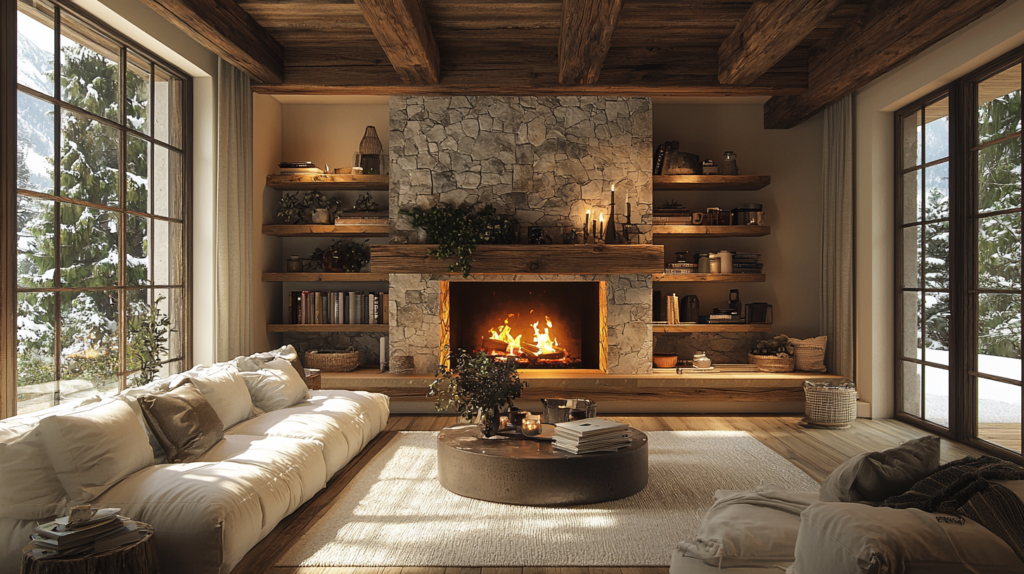 cozy living room fireplace