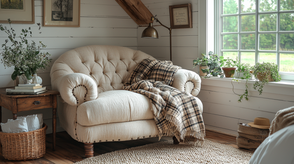 decorated reading corner for coziness